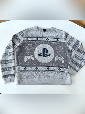 PlayStation Men's Gray Logo Crewneck Sweater Size 2XL